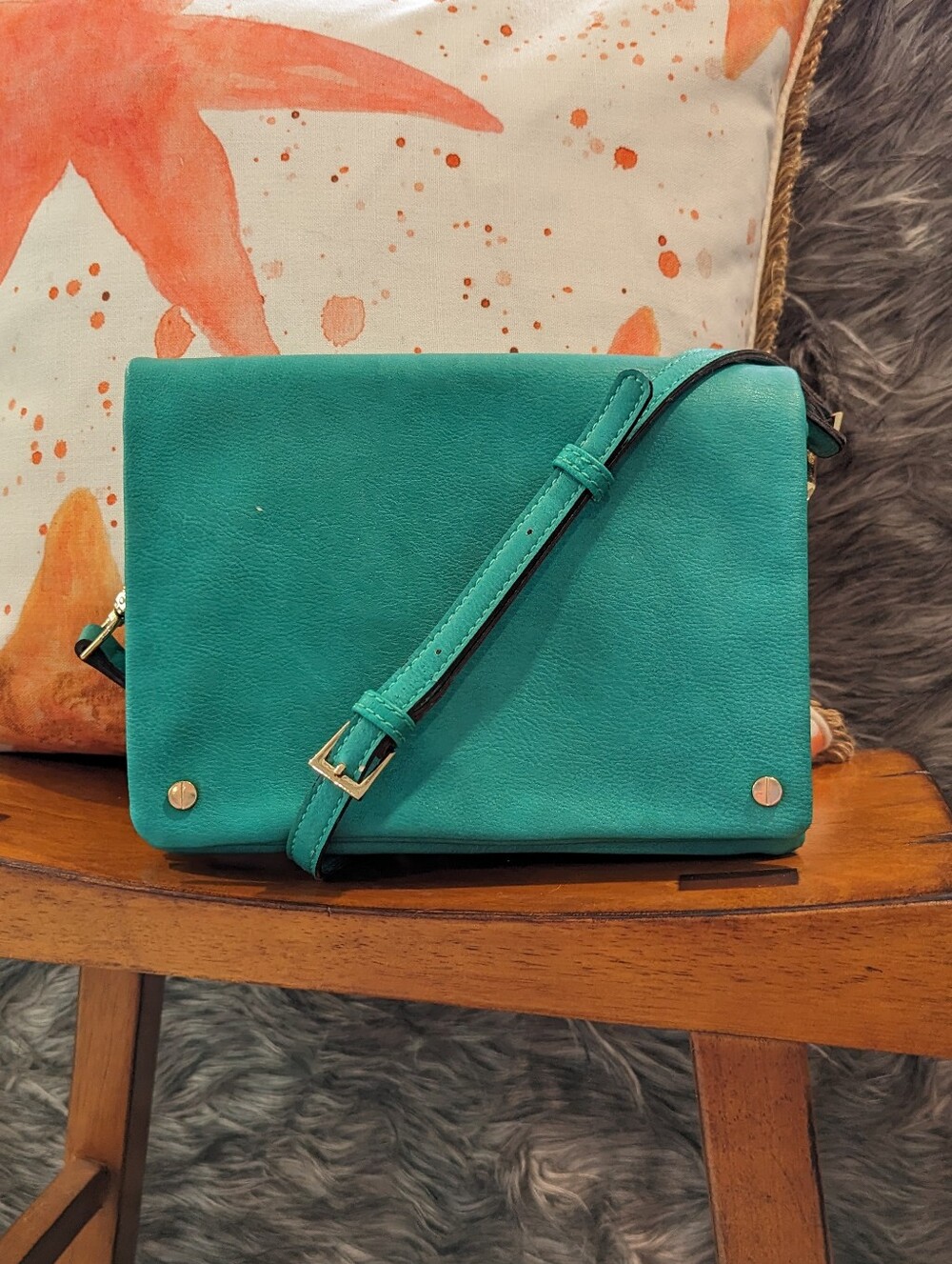 Street Level Teal Vegan Leather Crossbody Bag